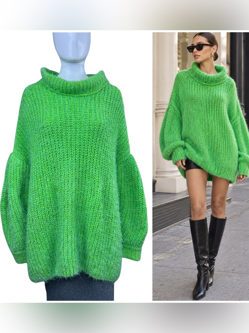 Free People Oasis Sweater Tunic Small Oversized Fuzzy Slouchy Chunky Knit Boho